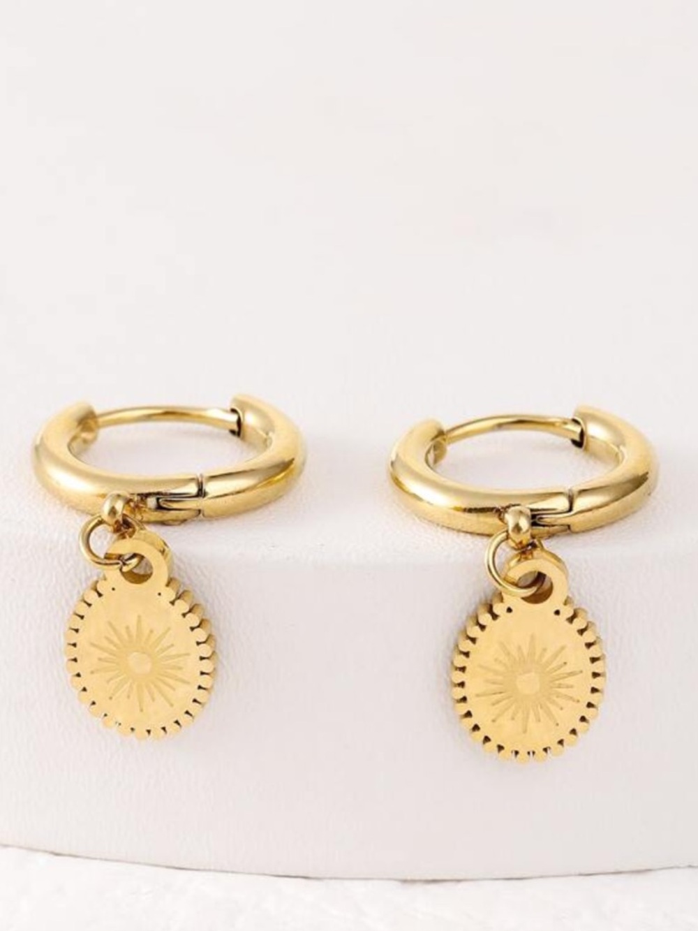 Gold Sunburst Huggie Hoop Earrings - Brand